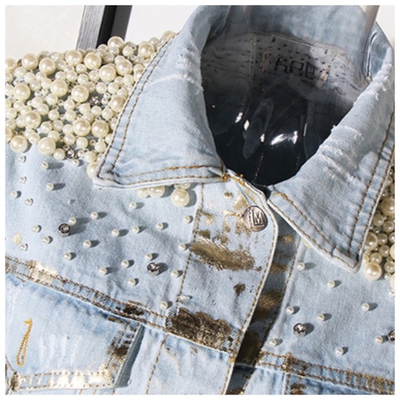 🆕 Amazing Hand Beaded Pearl Metallic Foil Jacket - Picture 5 of 7